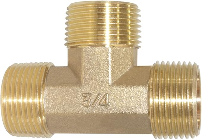 Joywayus Brass Pipe Fitting Barstock Street Tee T 3 Way NPT 3/4" Male x 3/4" Male x 3/4" Male Adapter