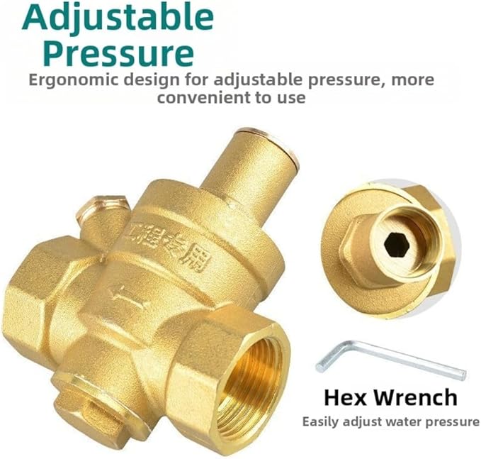 Water Pressure Regulator With Gauge, Made Of High Hardness Brass, Adjustable Water Pressure Reducing Valve Water For Indoor And Outdoor Taps, RV Systems DN20