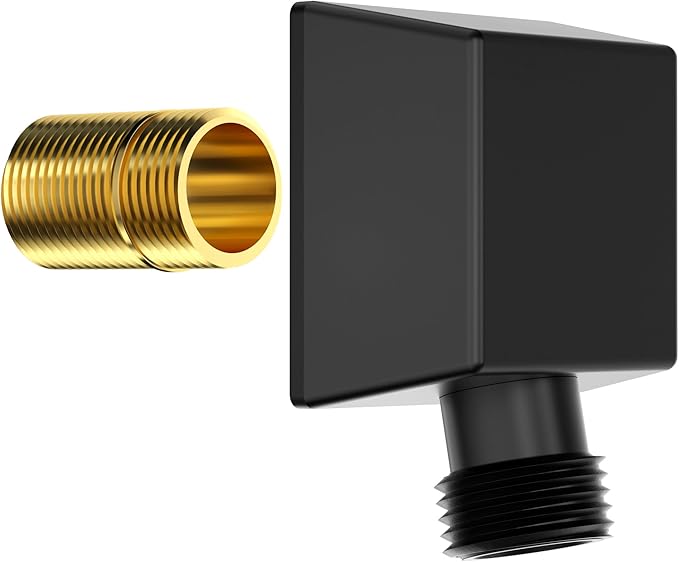 100% Brass Wall Mounted Supply Elbow, Wall Elbow for Hand Shower, Solid Brass Wall Supply Elbow, Check Valve Included (Matte Black)