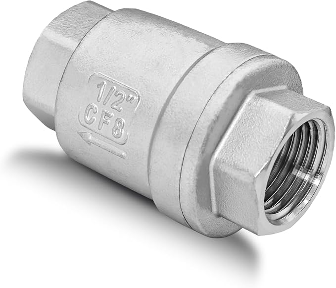 1/2" NPT Stainless Steel Spring Check Valve, WOG1000 NPT Thread unleaded In-Line Vertical Check Valve Non Return One Way Counterflow to Prevent the Medium Backflow for Oil Water Gas Air DN15