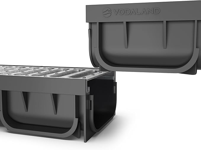 Vodaland - 4 Inch Easy 2 Premium Trench Drain Channel - Galvanized Stamped Steel Grating (3)