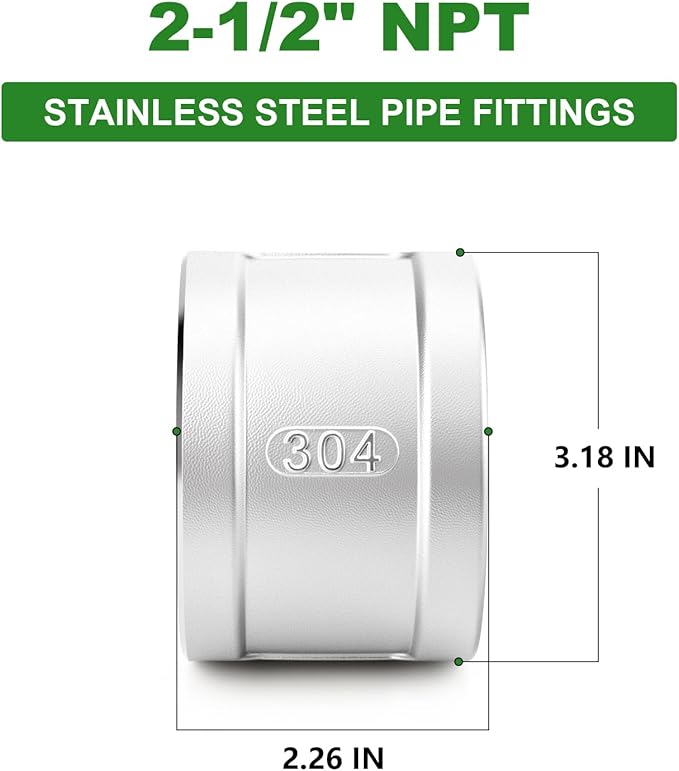 TAISHER 1PCS 304 Stainless Steel Cast Pipe Fitting, Coupling, 2-1/2" NPT Female Threaded