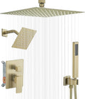 Shower Faucet Set Brushed Gold Shower System, Knob Switch Diverter Shower Faucet with High Pressure Handheld Spray, Ceiling Mount 12 Inch Shower Head with 6 Inch Wall Mount Shower Head