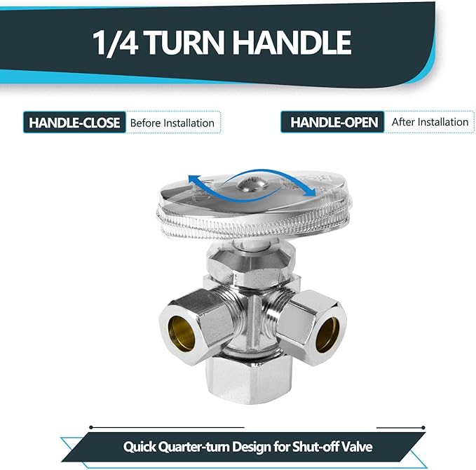 (Pack of 2) Seelink Multi-Turn Dual Outlet Angle Stop Valve, 1/2" NOM (5/8" OD) Inlet x 3/8" OD Outlet x 3/8" OD Outlet, Chrome Plated Brass