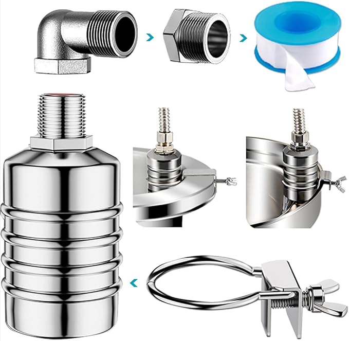 Float Valve,1/2" to 3/4'' water level control float valve, 304 Stainless Steel Fully Automatic Watershut off valve, Automatic Water Level Controller for Tank, Pool, Livestock Troughs.