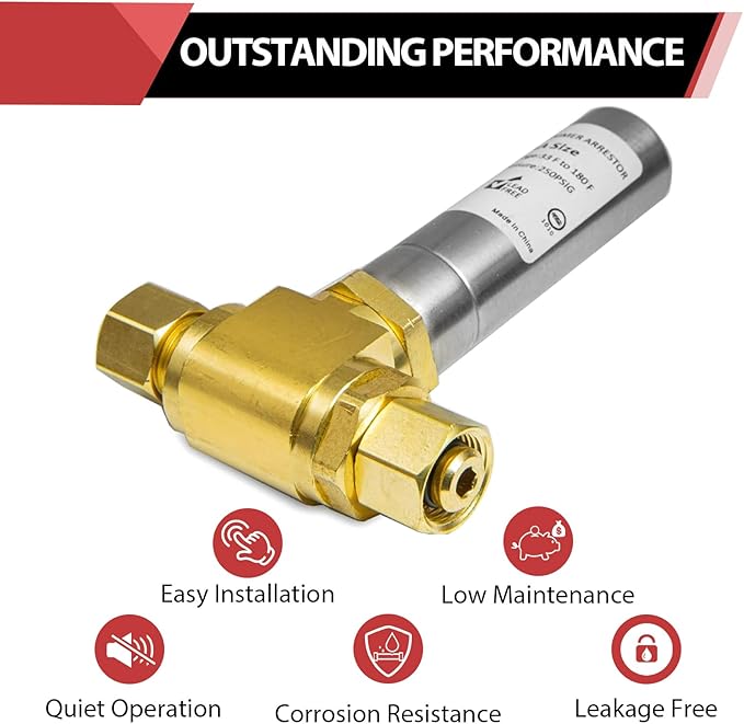 EFIELD MH-231-2-FM Tee Stainless Steel Water Hammer Arrestor,3/8" OD Comp. X 3/8" OD Female Comp. For Dishwasher Connection,(HAMMER013)