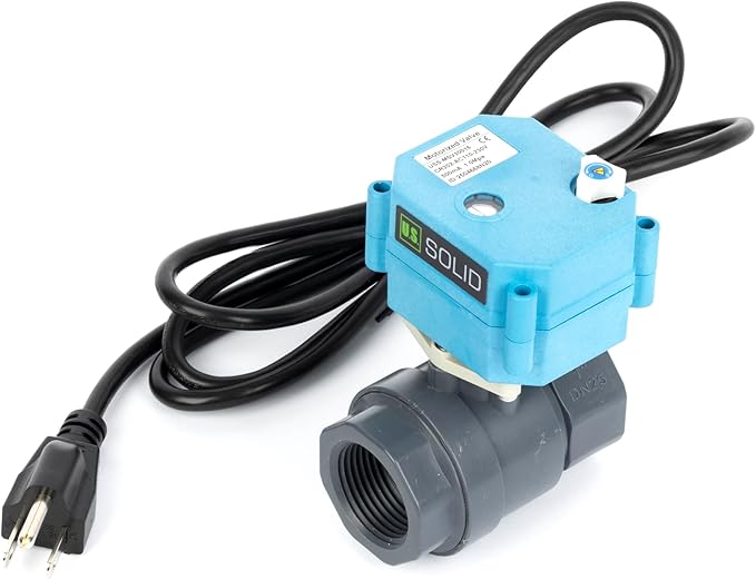 U.S. Solid 1” PVC Motorized Ball Valve - Plastic Electrical Ball Valve, 2 Wire Auto Return, AC 110~230V, Normally Closed
