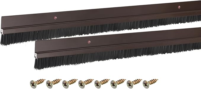 uxcell 2Pcs Door Brush Bottom Sweep H-Shape Aluminum Alloy Base with 0.6-inch PP Brush for Home, Industrial (47-inch L, Brown)