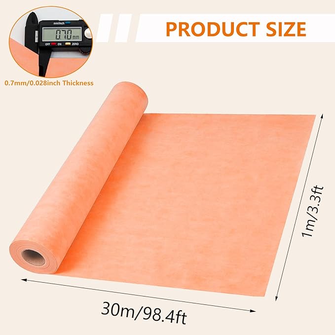 324 SQ FT Waterproofing Membrane for Bathroom Shower, 27.6mil, 3' 3" x 98.4FT Tile Flooring Underlayment Roll Under Ceramics, Natural Stone Tiles and LVT for Shower Wall, Bathroom Floors