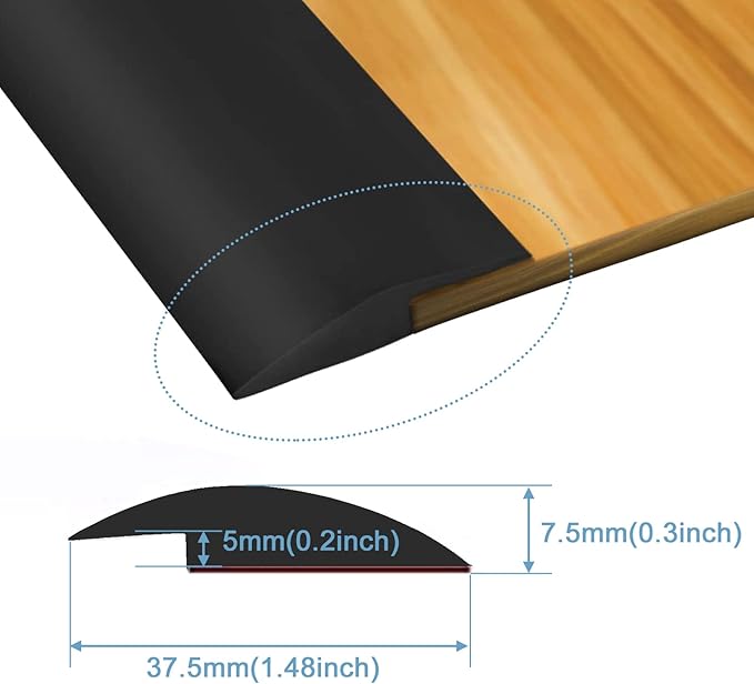 Floor Rubber Transition Strip Self Adhesive Carpet to Tile Transition Strip Edging Trim Strip for Threshold Transitions with a Height Less Than 5 mm/0.2in (Black, 16.4FT)