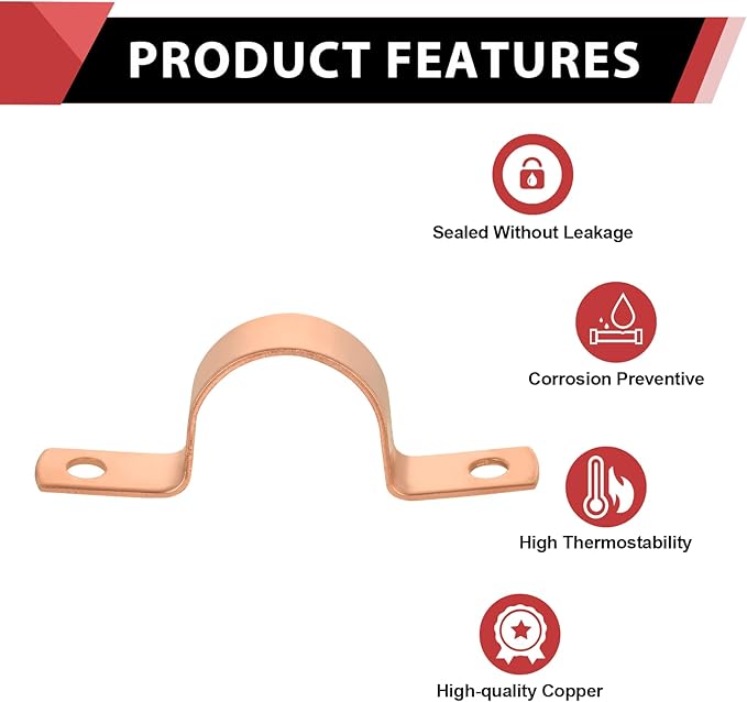 5-Pack EFIELD 1-1/4-Inch Copper Pipe Straps, Two-Hole Clamp Mount, Copper Made,(COPPER127)
