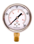 2" Oil Filled Pressure Gauge - Stainless Steel Case, Brass, 1/4" NPT, Lower Mount Connection, 0-400PSI