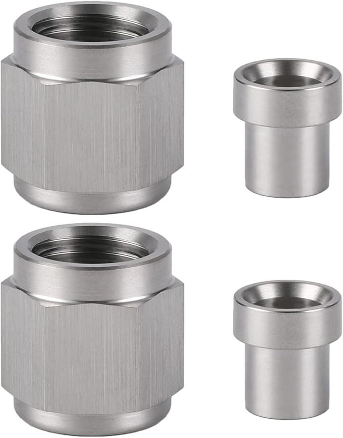 4AN Hardline Stainless Steel Tube Nut and Sleeve Fitting for 1/4" OD Tubing, 2 Sets