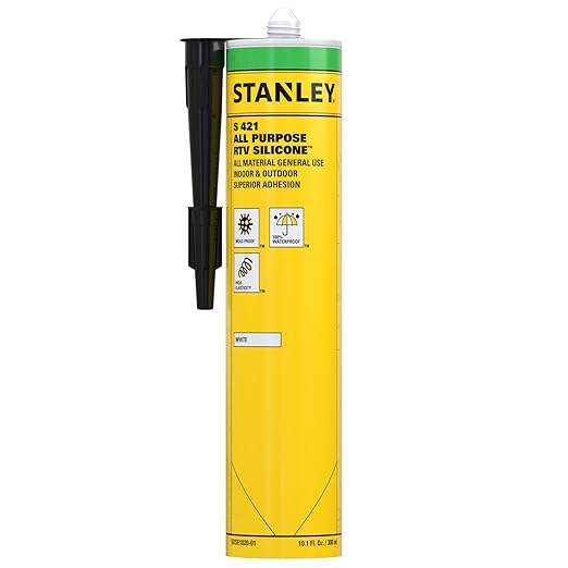 Stanley S421 All-Purpose RTV Silicone Sealant (1 x 10.1 fl.oz.) – 100% Waterproof Gray Caulk | Industrial-Grade Silicone for Kitchen, Bathroom, Shower, Window, Door, Indoor & Outdoor Use | 1 Pack