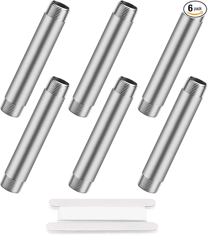 3/4"x6" 304 Stainless Steel Pipe, 3/4" NPTx 3/4" NPT Male Threaded Nipple, SCH40 Heavy Duty Pre-Cut Steel Pipe for Plumbing Gas, Hydraulic, and Industrial Applications(6", 6 Piece)