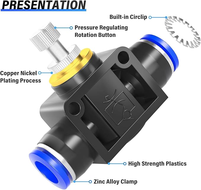 TAILONZ PNEUMATIC Air Flow Control Valve with Push-to-Connect Fitting, in-Line Speed Controller Union Straight - 4MM Tube OD x 4MM Tube OD SCF-4 （Pack of 5）