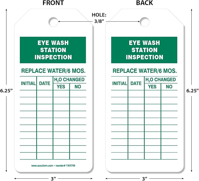 AccuformNMC 100 Tags by-The-Roll, Eyewash Station Inspection Tags with Record, US Made OSHA Compliant Eye Wash Tags, Waterproof PF-Cardstock, Resists Tears, 6.25"x3", TAR709