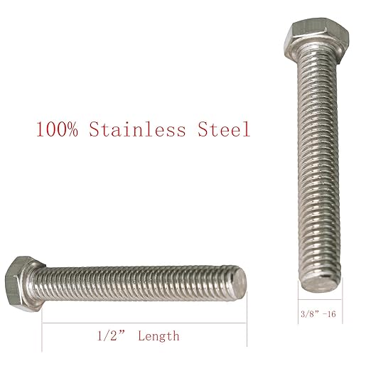 3/8"-16 X 1/2" (25pc) Stainless Steel Hex Head Screw Bolt, Fully Threaded, Stainless Steel 18-8 (304), Plain Finish,by SANTIE