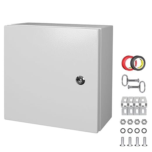 LeMotech Electrical Box 12 x 12 x 6 inch Junction Box, IP66 Waterproof Dustproof Steel Enclosure Wall-Mounted for Outdoor/Indoor Lockable with Equipment Mounting Plate