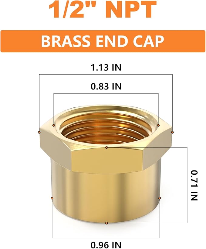 GASHER 1/2"NPT Brass Pipe Cap, NPT Female Thread Socket Pipe End Cap Plugs Fitting 2PCS