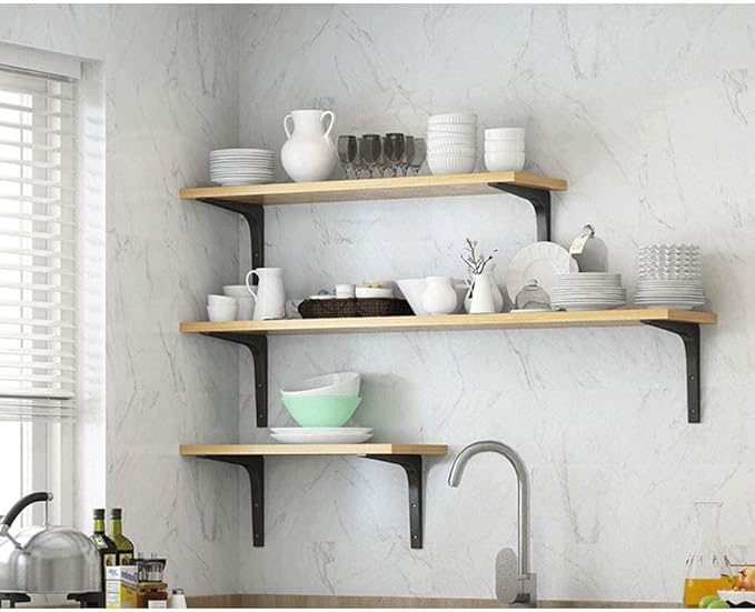 SAYAYO 2 PCS Iron Wall Shelf Bracket, 4 x 4 Inch Heavy Duty Shelf Support Bracket Decorative Joint Angle Bracket, Matte Black