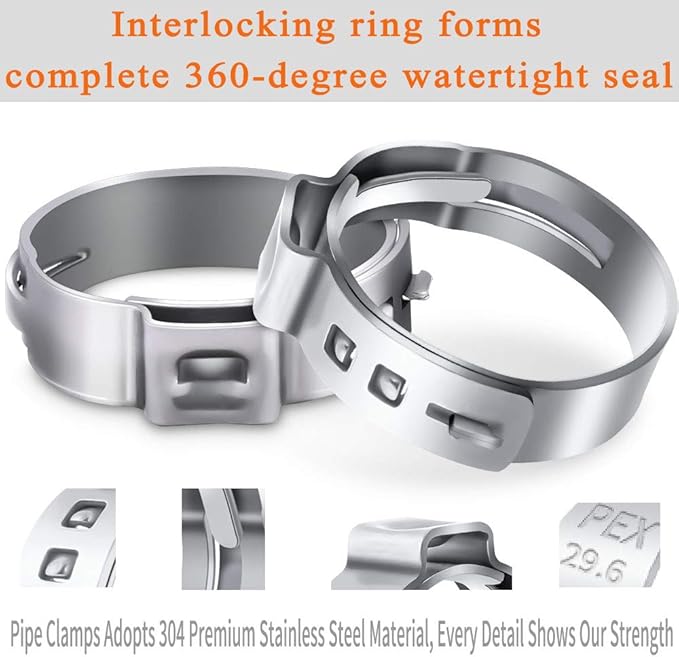 100PCS 3/4 Inch PEX Cinch Clamps Rings, 304 Stainless Steel PEX Fitting Clamps Pinch Crimp Rings for PEX Tubing Pipe Fitting Connections (Silver -3/4inch(100PCS))