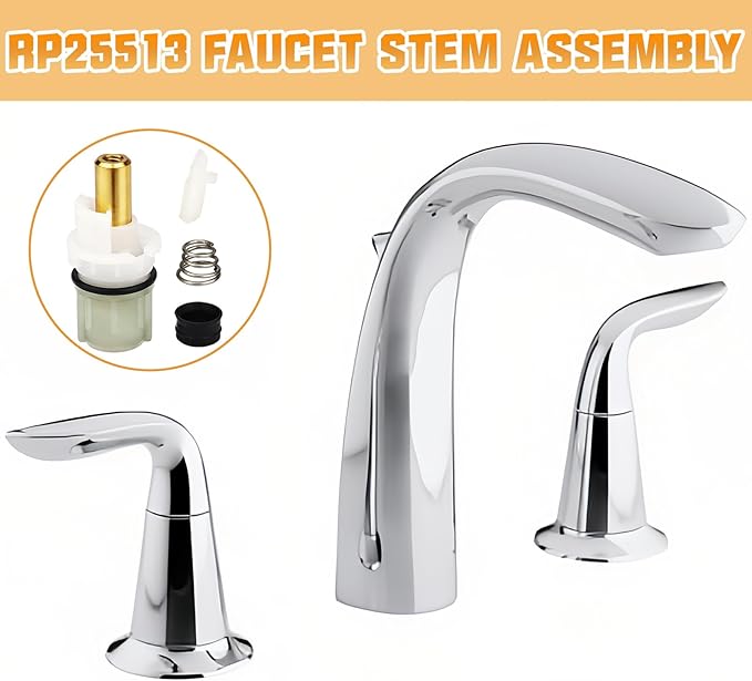 2 pcs RP25513 Faucet Stem Replacement for Delta 2 handle Faucet Repair Kit with RP24096 cartridge RP4993 Spring and Seat RP24097 Turn stop1/4