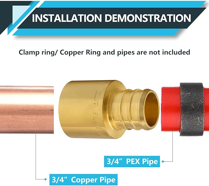 (100-Pack) PEX Fittings, Pex 3/4"x3/4" Female Sweat Copper Adapter, Brass Crimp Fittings, PEX Tubing Pipe Plumbing, ASTM F1807(PEX1807129-100Pack)