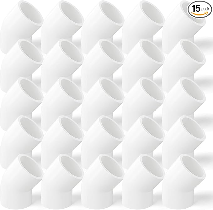 GASHER 15PCS PVC Pipe Fitting 1/2" PVC 45 Degree Elbow, Furniture Grade Pipe Socket Fittings, For Home or Industrial