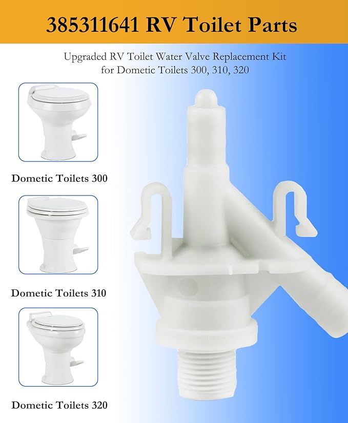 Upgraded RV Toilet Water Valve Replacement Kit for Dometic Toilets 300, 310, 320-385311641 RV Toilet Parts, Freeze-Resistance & Leakage-Resistant, for Camper Pedal-Flush Toilet