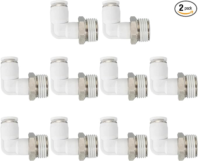 PATIKIL Push to Connect Fitting, 2 Pack Pneumatic Air Elbow Quick Connector 3/8"PT Male Thread x 6mm Tube 90 Degree Connect Tubing Elbow Air Tube Fitting Pneumatic Quick Adapter, White