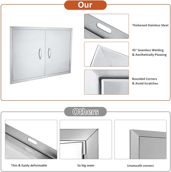 JIE JIN 31" W X 24" H Outdoor Kitchen Doors Double Doors Thickened 304 Brushed Stainless Steel BBQ Access Door BBQ Island Doors Outdoor Kitchen Accessories Door for Outdoor Kitchen BBQ Island
