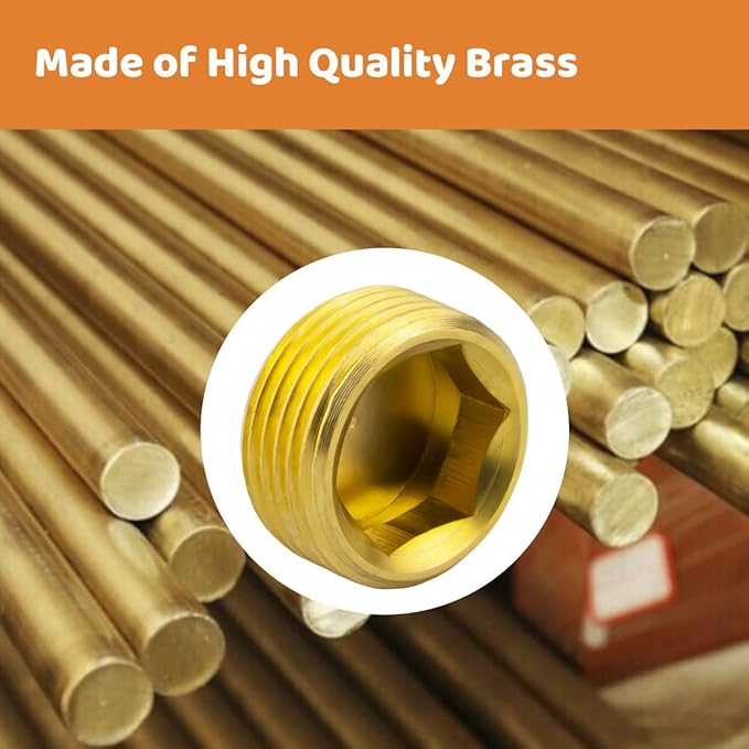 (2-Piece) Besosay 3/4" NPT Brass Pipe Plug Fitting, Counter Sunk Thread Internal Hex Head Style Male for Closing the End of Pipe