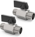 ChillWaves Brass Mini Ball Valve, Shut Off Switch Ball Valve 1/4" NPT Male x 1/4" NPT Male Thread Pipe Fitting(2-PACK)