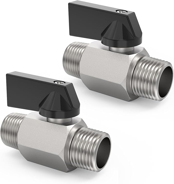 ChillWaves Brass Mini Ball Valve, Shut Off Switch Ball Valve 1/2" NPT Male x 1/2" NPT Male Thread Pipe Fitting(2-PACK)