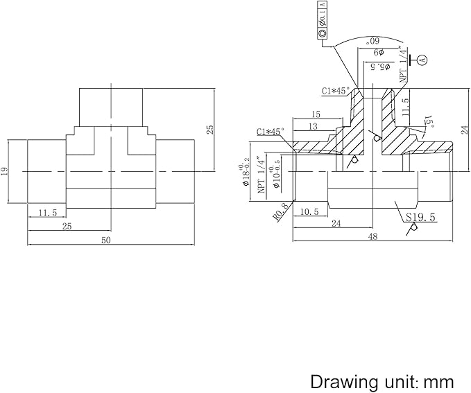HFS(R) 304 Stainless Steel Forged Pipe Fitting NPT Tee, 1/4" NPT Female x 1/4" NPT Male x 1/4" NPT Female, 3 Ways Branch Tee Connector Pipe Fitting