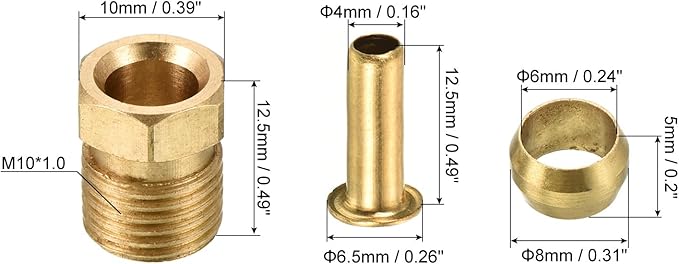 PATIKIL 4mm ID 6mm OD Tube Brass Compression Assortment Kit 1 Set, Sleeve Ferrule & Insert & Nut