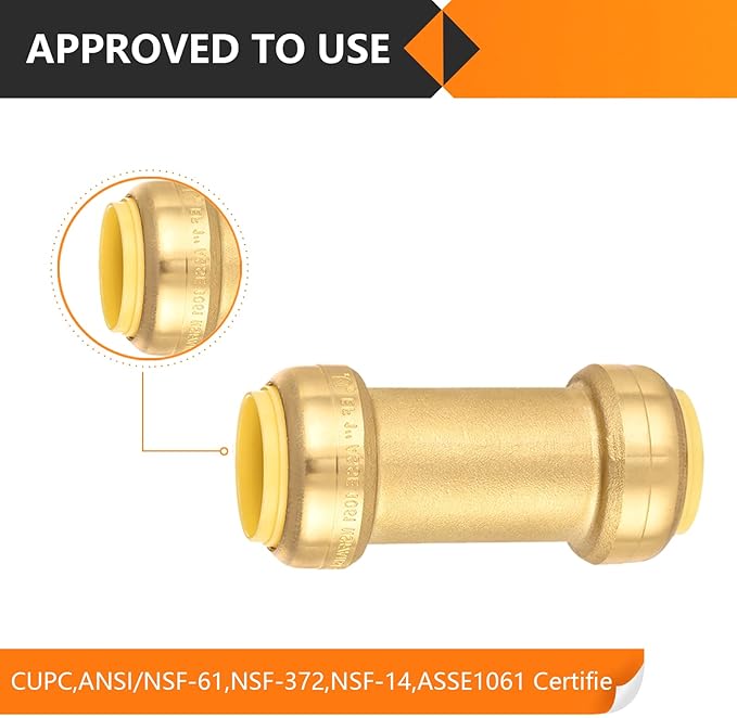10-Pack HeSun Pushfit Check Valve, 1-Inch Push to Connect Plumbing Fittings with Disconnect Clip, Brass Push-fit Fittings for PEX, Copper, CPVC, PE-RT Pipes(PF-VALVE066-10)