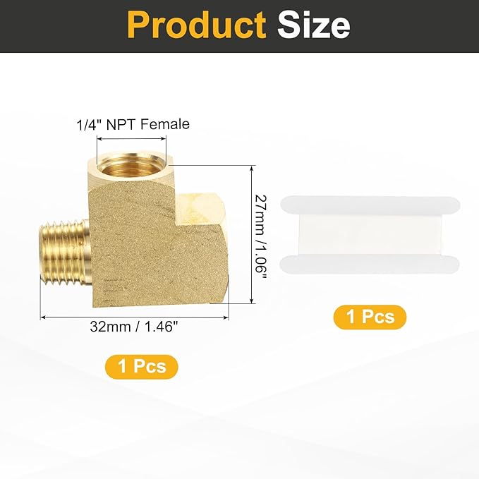 PATIKIL Brass Tee Fitting, 1Pcs 1/4" x 1/4" NPT Female x 1/4" NPT Male Pipe 3 Way Forged Brass Barstock Street Tee Pipe Fittings for Water Gas Refrigeration