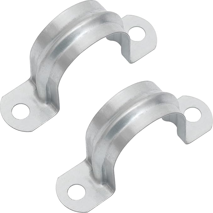 2-6/16 Inch Reinforced Rigid Pipe Strap, 2 Holes U Bracket Cable Clamp Hanger, Zinc Coated Tension Tube Clip, Conduits Strap Clamps for Pipe Fixing on Various Surfaces, 10 PCS(63 mm)