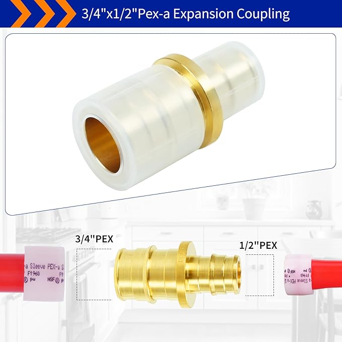 (Znkiok® 10Pack) Pex-A Fittings,3/4"x1/2" PEX-A Coupling Heavy Duty Brass Expansion PEX-A Fittings, NSF/ANSI 61, ASTM F1960 Certified,Long Service Life,Lead-Free Brass.