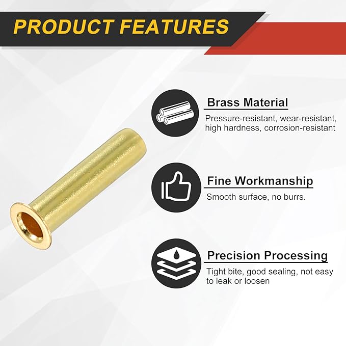 uxcell 10Pcs Fit for 2.5mm(1/8") Tube ID Brass Compression Fitting, Insert Tube Support Compression Sleeve Fitting, Sleeve Ferrules for Water Oil Air Pipe