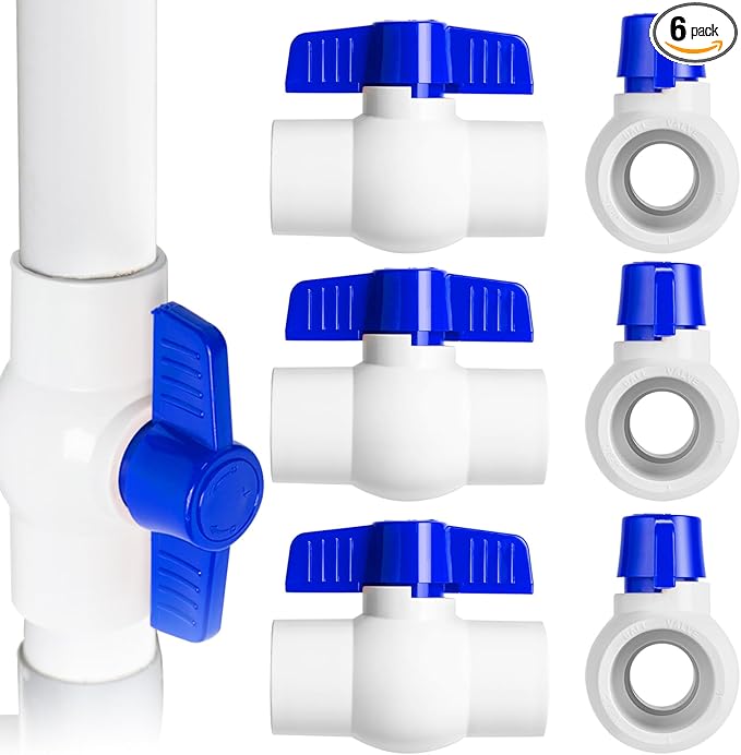 6PCS 1" PVC Ball Valve, Shut-Off Ball Valves Socket with Easy Turn Blue T-Handles, Slip PVC Valve for Water Project, Swimming Pool, Sewage Pump, Sprinkler Lines, Outdoor Plumbing & Irrigation System