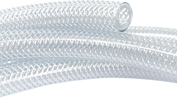 Gloxco Clear Braided PVC Tubing, Food Grade, Heavy Duty Reinforced Hose, 3/8" ID, 50 Ft Length