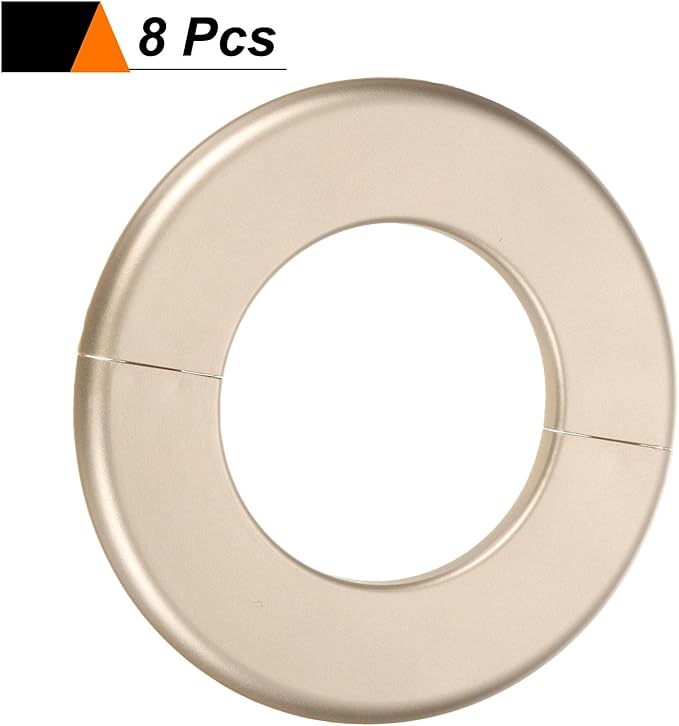 HARFINGTON 8pcs Wall Split Flange 78mm/3.1" Self-Adhesive Plumbing Cover Plates ABS Plastic Round Escutcheon Plate Buckle Design for Water Pipe Bathroom Kitchen Decoration, Gold Tone