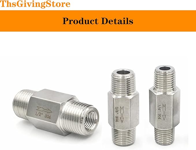 1/4 Inch NPT Male to Male Thread 304 Stainless Steel Check Valve One Way Non-Return Valve for Water Oil Gas Check Valve 1PCS