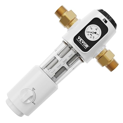 VEVOR Sediment Filter, 20 GPM Spin Down Sediment Filter with Pressure Gauge, 4Th Gen Backwash Pre-Filtration System, 360° Bi-Side Scraper Flush, Reusable Whole House Sediment Water Filter, 3/4" MNPT