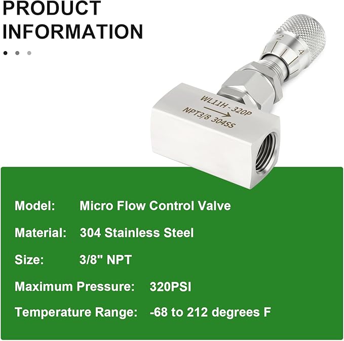 TAISHER 1PCS 304 Stainless Steel Reduce Port 3mm Needle Valve 3/8" NPT Female，Accurate Dials For Micro Flow Control Instrument Gauge Water Gas Oil