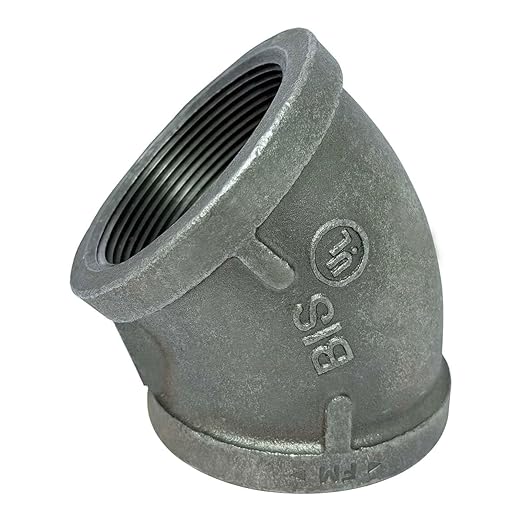 Gloxco 3" Pipe Fitting Elbow, 3" Female NPT x 3" Female NPT, 45 Degree, 150# Black Malleable Iron