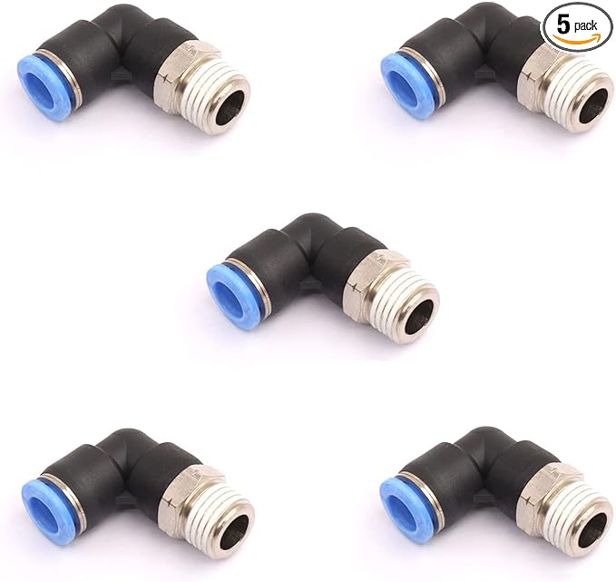 CEKER 4mm Tubing x 1/8" Npt Male Thread Elbow 90 Degree Push to Connect Fittings Air Fittings Pneumatic Quick Connect Fitting Airlines Push In Connectors Tube Fittings 5Packs